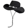 Berets Men Wool Western Cowboy Hat with Roll Up Brim Jazz Cowgirl Cape Cap Metal Belt Fedora Sombrero Capberets