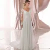 Beach Boho Wedding Gowns With Long Sleeves Bohemian Lace Appliques A Line Chiffon Garden Bridal Dress V Neck Sweep Train Sexy Back237l