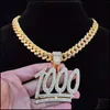 Hänge halsband hängsmycken smycken män hip hop 1000 nummer halsband med 1 m miami kubansk kedja isad ut bling hiphop manlig mode dropp deli