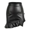 Women Vintage Ruffles Irregular Skirt Sexy PU Leather Party s Solid Bodycon Pencil Mini Female Faux D30 220317