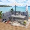 Topamx Patio屋外家具PE Rattan Wicker Conversation All-Weather Sectional Sofa Set with Table Soft Cushions US STOC310G