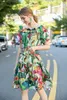 Women's Runway Dress Slash Neckline Short Sleeves Elastic Waist Printed Ruffles A Line Summer Holiday Dresses Vestidos