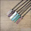 Arts et artisanat Reiki Chakra Pierre naturelle Slice Point Pendentifs Collier Guérison Améthyste Rose Quartz Lapis Labradorite Wom Sports2010 Dhdao