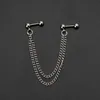 Clip-on & Screw Back 1Pc Punk Ball Stud Cartilage Ear Cuff Wrap Double Chain Piercing Earring UnisexClip-on