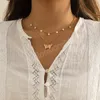 Layered Chain with Butterfly Pendant Necklace for Women Charms Small Pearl Beads Choker Necklace Set 2022 Jewelry