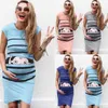 모선 여름 여름 재미있는 드레스 줄무늬 프린트 슬립 벨레스 임신 옷 Grossesse J220628