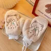 Cinq doigts Gants Sous femme mignon hiver peluche peluche kawaii ours épaississant fille étudiante chaude fille à cheval plein mitat gant tendance