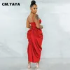 CM.YAYA Women Strap Sweetheart Neck Ruched Side Slit Dress Autumn Winter Sexy Club Party Night Irregular Dresses 220608