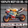 Corpi di stampaggio ad iniezione in fibra di vetro per HONDA NSF-100 Carrozzeria NSF 100 10DH.72 NSF100 06 07 08 09 10 NS-F100 2006 2007 2008 2009 2010 Carenatura in fibra di vetro hot repsol