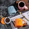 Drinkware Mugs 400ml Product European Style Light Luxury Gold-painted Ceramic Coffee Mug with Lid Spoon Water Cup Cartoon Totoro Mug