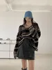 LMQ Women Punk gotisk randig långärmad lös lapptäcke tröja hip hop retro överdimensionerad pullover casual stickade jumpers w220817
