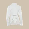 Women039s Blouses Shirts Women Button Down White High Street Long Sleeve Turn Collar Lady Backless Laceup Hollow Plain3821090