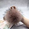 Luxus 15cm Flauschigen Echten Fuchs Pelz Ball Pom Poms Fell Pompon Ball Hohe Qualität Schlüsselbund Schlüssel Kette Metall ring Anhänger Für Frauen F281 AA220318