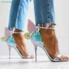 2021 New Design High Quality Women Butterfly Heels Sandals Exquisite beautiful Wing Shoes Female Banquet Paty Dress220513
