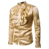 Guld Silk Satin Shirt Men 2022 Fashion Vintage Wedding Tuxedo Shirt Mens Long Sleeve Slim Fit Shirts Camisa Social Masculina XXL L220704