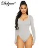 Dulzura solida kvinnor långärmad bodysuit bodycon sexig streetwear vår sommar varm kropp romper grundläggande 220801