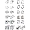 Stud 12 Pairs Of Stainless Steel Cubic Zirconia Earrings Women's And Men's Huggie Ring Set Silver Style Moni22