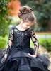 Black Lace Appliqued Flower Girl Dresses Tulle Tiered Pageant Gowns Long Sleeves For Wedding