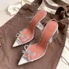 Shoes Prowow Luxury Women Sandals Butterfly Rhinestone Embellished Pink PVC Clear Glass Heel Gladiator Sandals Celebrity