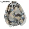 Gonthwid Hip Hop Tie Dye Snap Button Z Długim Rękawem Koszulki Mężczyźni Moda Casual Streetwear Dress Koszula Płaszcze Męskie Hipster Topy 220322