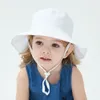 Sommar baby hatt för flickor pojkar barns solskydd hink vår höst rese strandmössa sol hattar med vindtät rep 20 färger