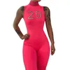 2022 夏のジャンプスーツの女性のファッションレター刺繍ノースリーブハイウエストタイトスポーツカジュアルジャンプスーツロンパース