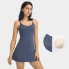 201_Tennis Dresses Outdoor Slim Fit Tennis Wear Thin Strap Dress Knee Length Skirts