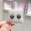 Purple Pansy Flower Stud Earrings Original Box For Womens Rose Gold Party Earring Set2777911