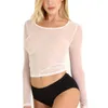 Summer Sexy Sheer Mesh Fish Net T Shirt dla kobiet przezroczystą pokusę długi rękaw