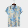 Men's Casual Shirts Men Vintage Printed Tops Shirt Short Sleeves Button Pocket Down Lapel Fashion Top Hawaii CamisasMen's