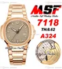 MSF 7118 A324 Ladies automáticas Womens Watch Rose Gold Grey Gray Texturiza Dial texturizada Pulseira de aço inoxidável Relógios Super Edition PureTime E5