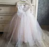 Blue Champgane Flower Girls Wedding Dress 2022 With Lace Appliques Long Sleeve A Line Tulle Pageant Party Gowns Kids Girl's ceremonial first communion girls 2022