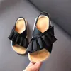 Sommersandalen für Mädchen, Kleinkind, Kinderschuhe, Leder, niedliche Rüschen, weiche Sohle, modische Baby-Kindersandalen, EU 21–30