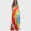 Women Tie Dye Cami Maxi Dresses Casual Pattern Print V Neck A Line Ankle Length Street Long Dress with Pocket