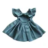Kızlar Elbise Çocuk Tasarımcı Kıyafetleri Bowknot Prenses Sırtsız Elbise Bebek Sinek Kollu Pamuk Keten A-line Elbise Çocuk Butik Giysileri