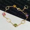 Shiny Color Diamond Armband Chic Double Letter Armband Kvinnor tunn kedja Bangle Designer Guldarmband smycken gåva