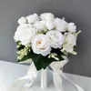Bridal Bridesmaid Bouquet White Silk Flowers Roses Artificial Bride Boutonniere Pins Mariage Bouquet Wedding Accessories CL0506