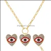 Pendentif Colliers Pendentifs Bijoux Haut de gamme Angel Eye Boucles d'oreilles Ensemble Simple Rétro Diamant Clavicule Chaîne Alliage Strass Boucle D'oreille Français Dev