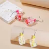 Creative Cup Dangle Earrings For Woman Funny Fruit Glass Bottle Novelty Hanging Pendant Earrings Girls Ladies Jewelry Gifts