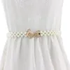 ベルトレディースダイヤモンドとパールウエストチェーンファッションドレス女性のための装飾的な弾性ベルト甘い花シールベルト