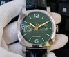 44 mm groene wijzerplaat horloges kijken heren automatisch p.9001 Beweging Mechanisch 1056 vs zwarte lederen bandband Pam Firenze VSF Sapphire Auto Date Steel polshorloges