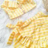 Baby Summer Clothing Toddler Kid Girl Plaid Clothes Vest Crop Top Off Shoulder Shirt Irregular Skirt 2Pcs Outfit Set 220620