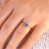 Wedding Rings Retro Blue Crystal Heart Square Irregular Zirconia For Woman Engagement Female Fashion Jewelry PKR54Wedding