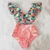 Yüksek Bel Ruffled Seksi Bikini Set Fırfır Biquini Mayo Kadın İki Adet Mayo Çiçek Beachwear V Yaka Mayo 220616