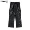 Choize moda czarne pu faux skórzane spodnie kobiety proste spodnie nogi luźne spodnie unisex streetwear workowek punkowy ciemny ładunek mężczyzn 220719