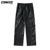 CHOIZE Mode Noir PU Faux Cuir Pantalon Femmes Jambe Droite Pantalon Lâche Pantalon Unisexe Streetwear Baggy Punk Foncé Cargo Hommes 220719