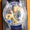2022 New Version Rose Gold Transparent Skeleton Watch Mens Top quality Automatic ETA movement Luxury Sapphire glass dragon Watches blue strap