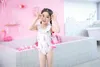Retail Summer Girl Swimwear With Hat Children Cartoon Giraffe Bow Kids Cute Swimsuit Clothing 2-7Y E6018
