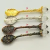 Vintage Coffee Scoops Spoon Royal Style Metal Carved Flower Teaspoon Crystal Milk Spoon Ice-Cream Sugar Cake Spoons