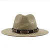 Cappelli da sole in paglia per donna uomo tesa larga 7 cm corda antivento cappello da cowboy occidentale casual protezione solare Panama